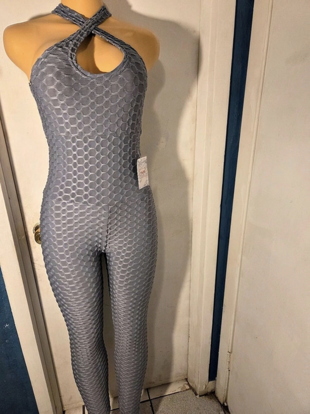 Gray Geometric Halter Jumpsuit